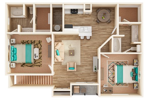 Floor plan for 2 beds, 2 baths, 1204 sqft